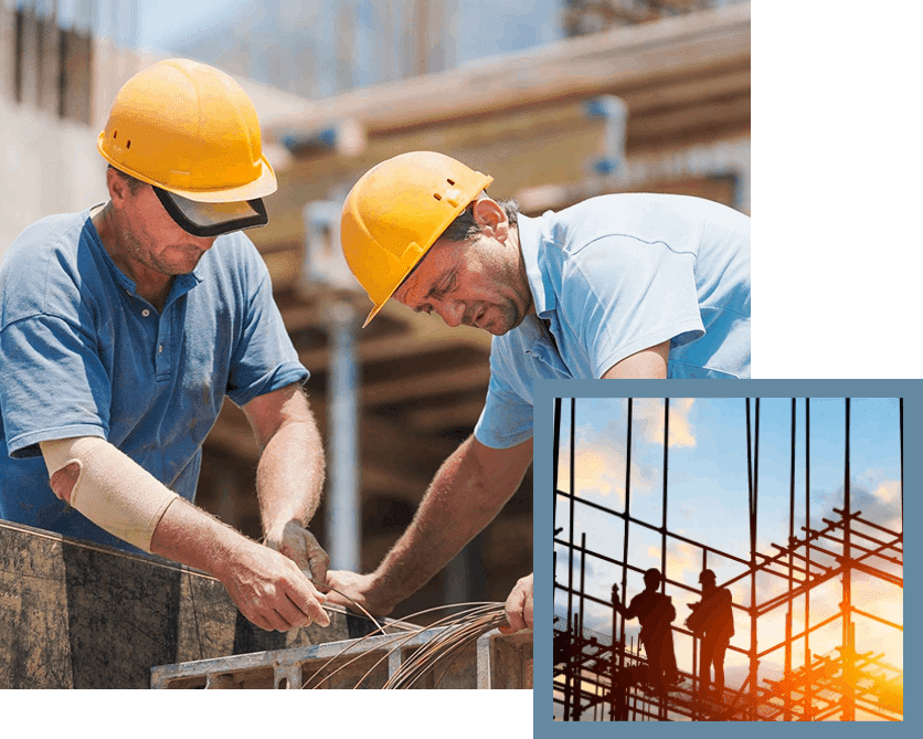 Two construction workers using binding wires