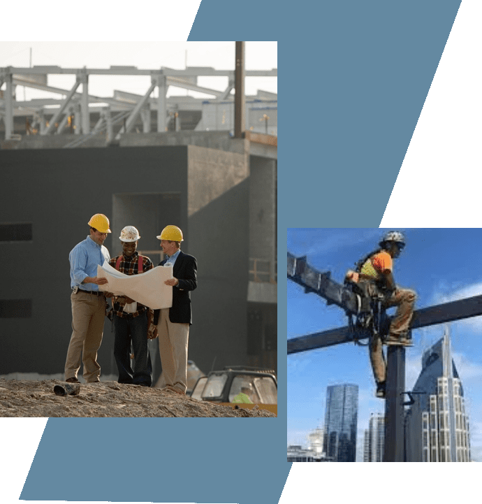 An image collage with construction worker and architect